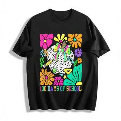100 Días de Escuela Manzana Papelería Estampado Camiseta Informal Camiseta de Algodón Puro