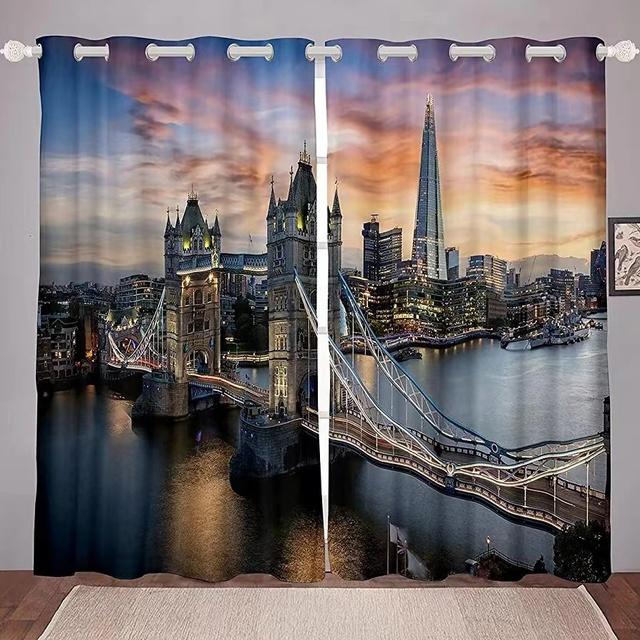 New York City Perdele pentru camera de zi Zgârie-nori de lux Perdele pentru ferestre Poduri și turnuri Vedere la apus de soare Draperii opace pentru fereastră