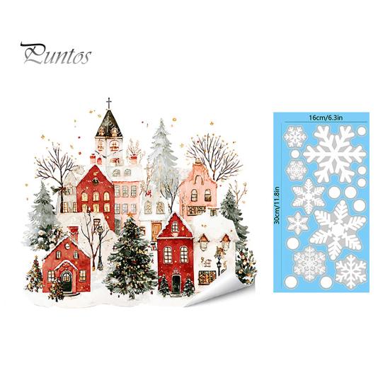 Transparent Christmas Ornaments Static Window Clings, Snowy Town House Snowflake Glass Decals, Reusable Clings Xmas Stickers, Holiday Decor