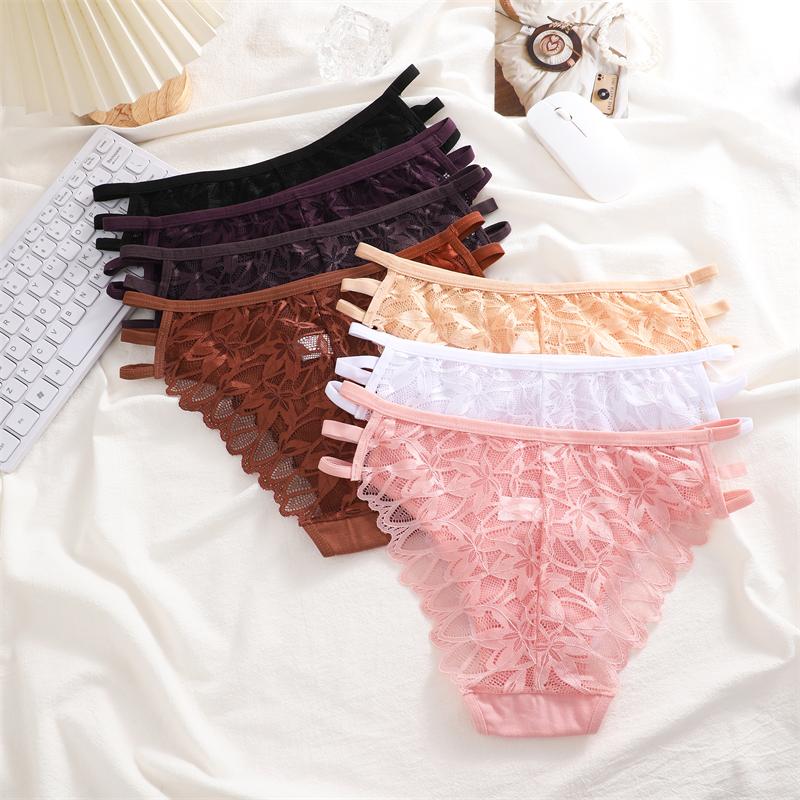 3Pcs Women's Three Belts Underwear Sexy Lace Hollow Out Panties Female Low-Waist Breathable Briefs Stretch Soft Lingerie