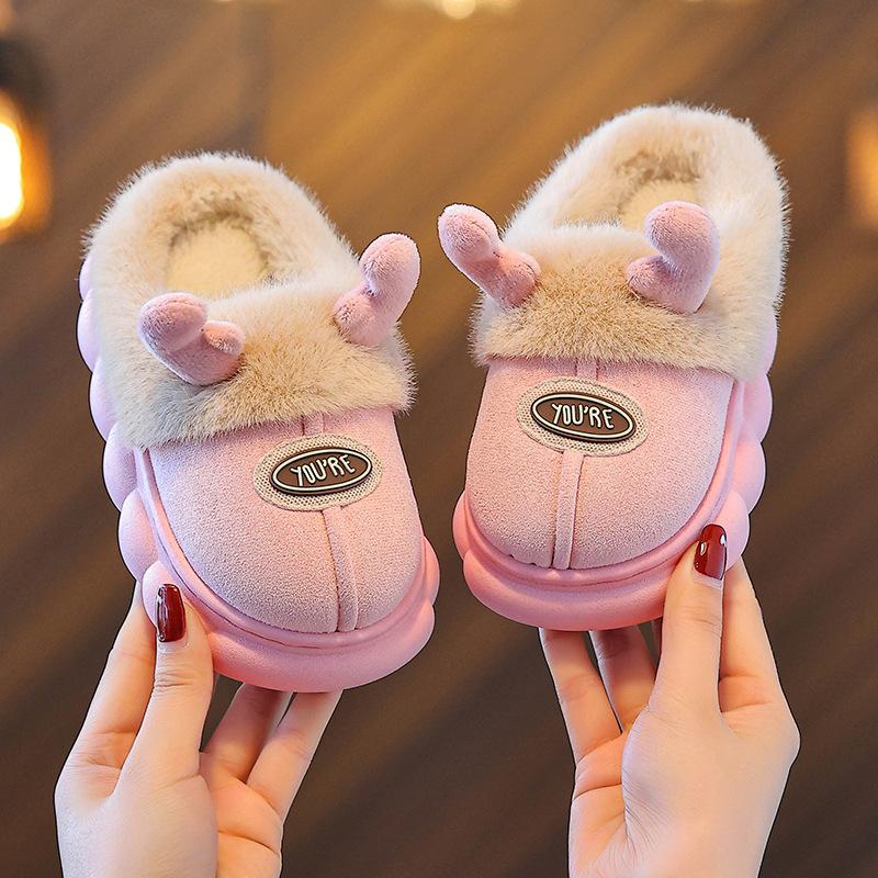 Home Cotton SlippersWinter New Anti Slip Child Warm Shoe Casual Child Indoor Outdoor Hairy Versatile Cotton Shoe