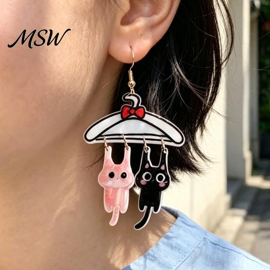 Creative Acrylic Cat Ornaments 1 Pair Cute Dangle Drop Earrings for Women, 2D Cartoon Kitten Sweet Girl Style Jewelry Hang on Clothes Hanger Earrings,