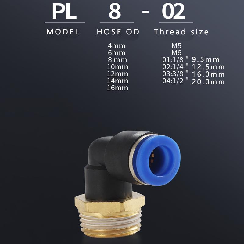 PL Pneumatic Elbow Thread Fittings Quick Connect Leak Proof Sturdy for Food Processing Equipment & Low Pressure Gas Systems