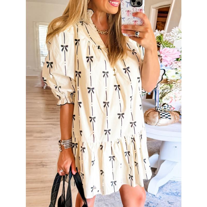 

JKASHDK Женская мода лето весна с коротким рукавом V-образным вырезом свободная талия повседневные платья XXL абрикосовый