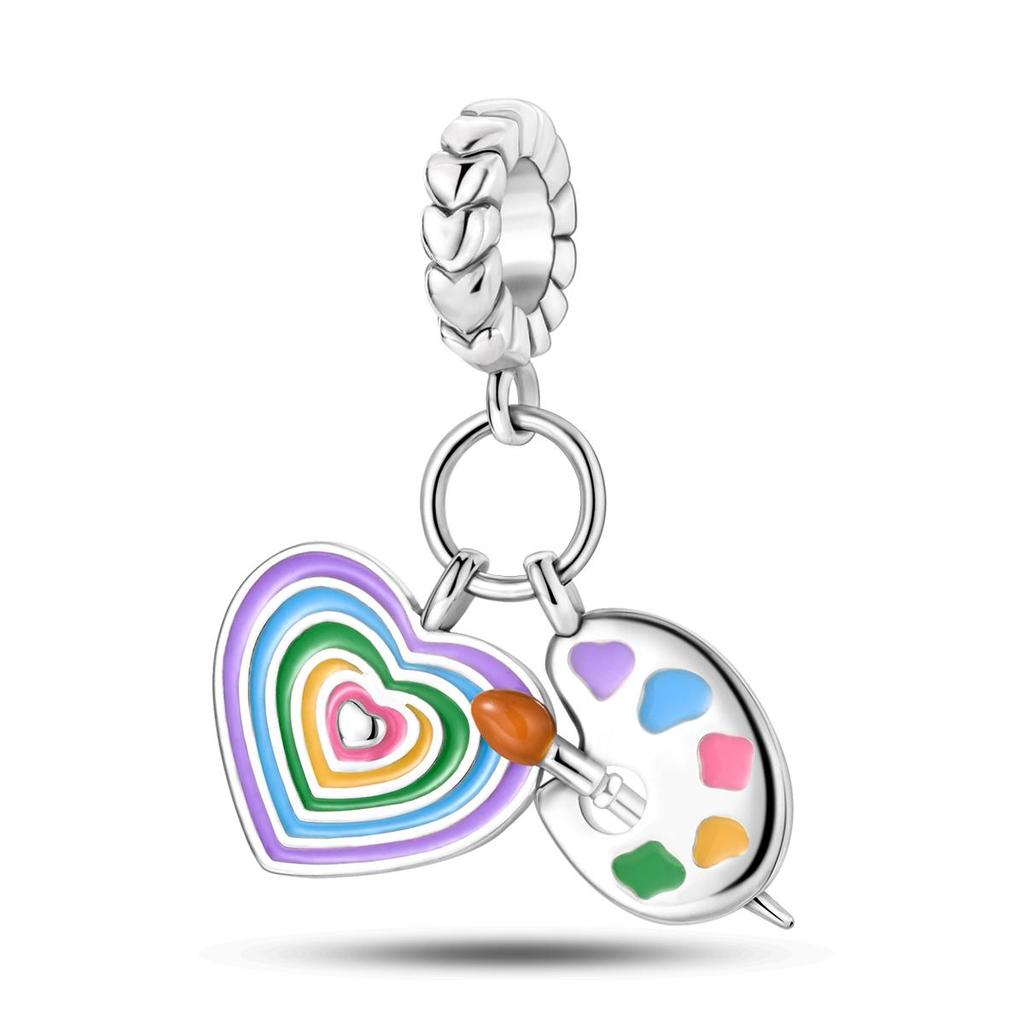 Copper Plated Camera Charms Colorful Palette Beads Pendants Fit Original Bangle Music Guitar Bracelets For Woman Jewelry Gift