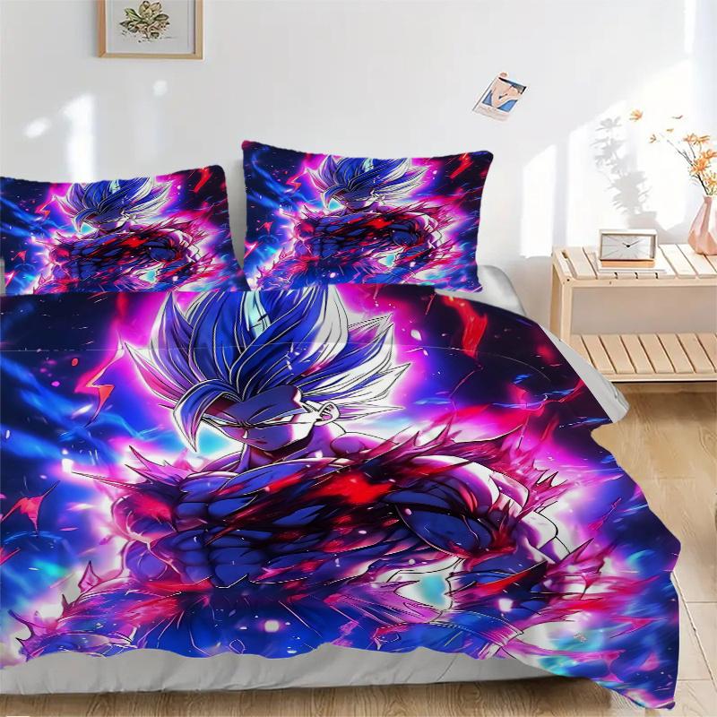 3pcs Super Saiyan Blue Vegeta Pattern Bedding Three-Piece Set (1 Cover + 2 Pillowcases, No Fillings), This Printed Bedding Set Is Soft and C