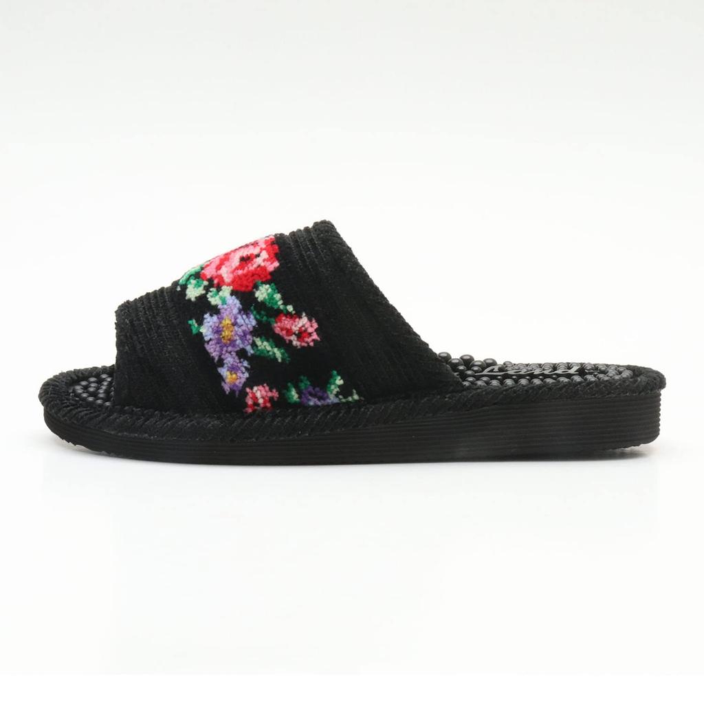 Made in Japan Chenille Healthy Slippers Healthy Foot Room Rose [Healthy Sandals, Slippers, Reflexology, Shoes, Pattern] (Black)