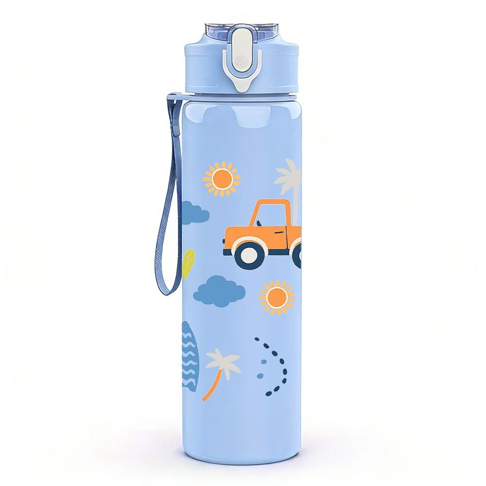 1PC Toy Car Cloud Seamless Pattern 750ml Color Plastic Sports Water Bottle Leakproof Flip Straw Lid Suitable for Sports Office Home Use