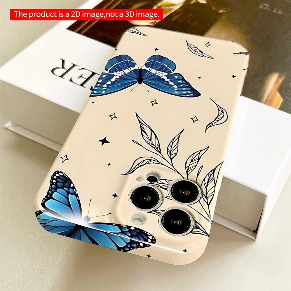 Blue Butterflies & Leaves Phone Case All Inclusive Film Hard Phone Case, Compatible with iPhone 18 Pro Max 17 16 15 14 13 12 11