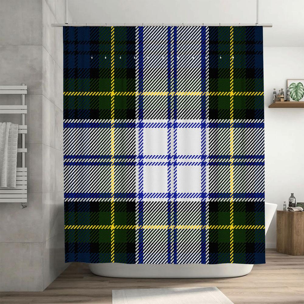Green Plaid Shower Curtain Waterproof Bathroom Decor Blue Yellow Striped Home Decorative Polyester Fabric Modern Bath Mat