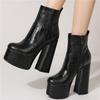 Sexy Dame Ankelstøvletter Plattform Cowboystøvletter For Damer Blokkhøye Hæler Glidelås Svarte Hvite Korte Festsko Kvinne Nye 2025