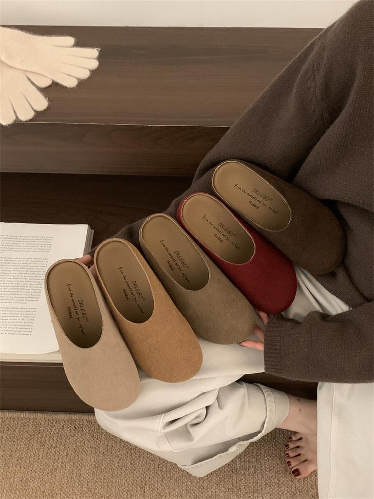 Retro woolen thick-soled Birkenstocks women's autumn 2025 new bag head half slippers versatile one-pedal Birkenstocks