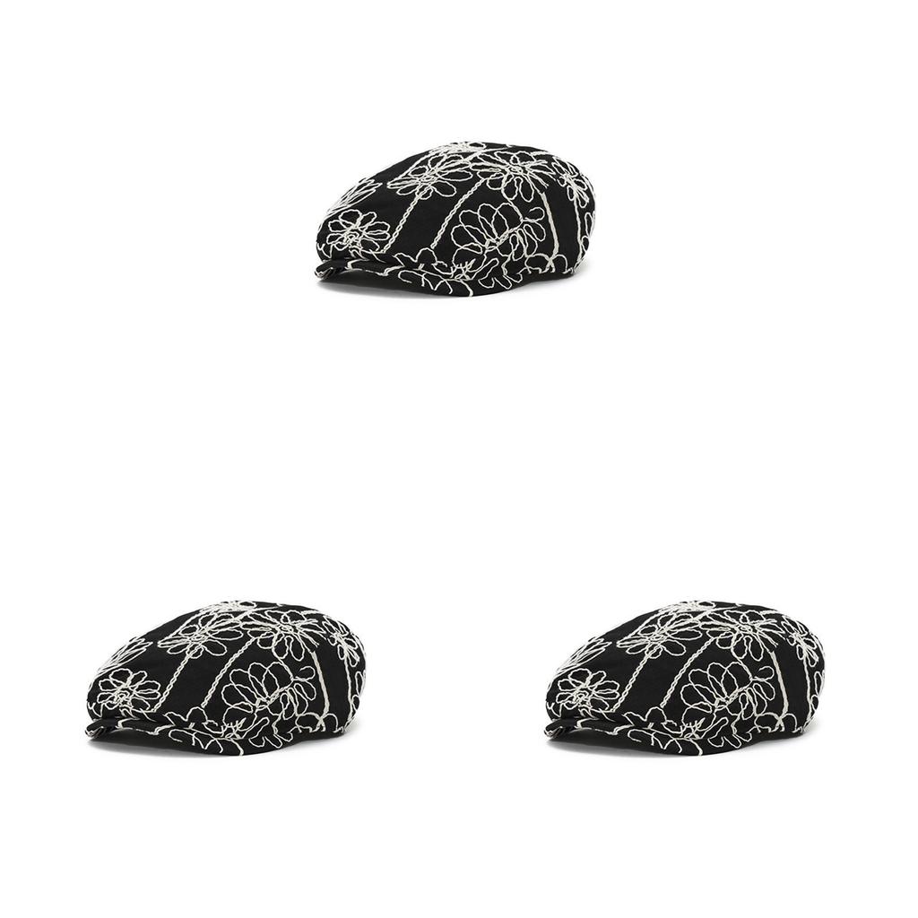 Fashionable Round Top Beret Hat With Handcrafted Floral Embroidery