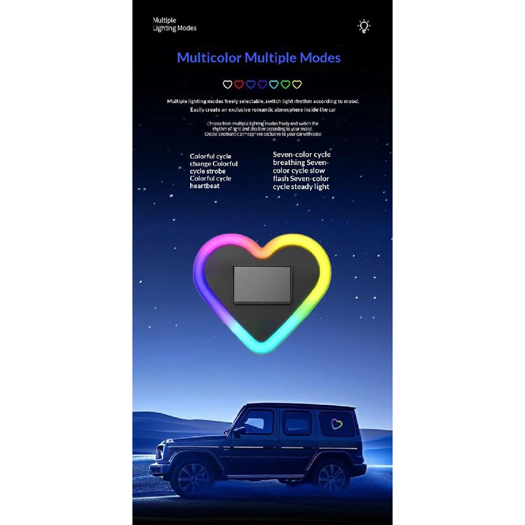 Car Heart-shaped Lights Solar-powered Decorative Lights Colorful LED Warning Lights Triangular Window and Rear Window Decorat