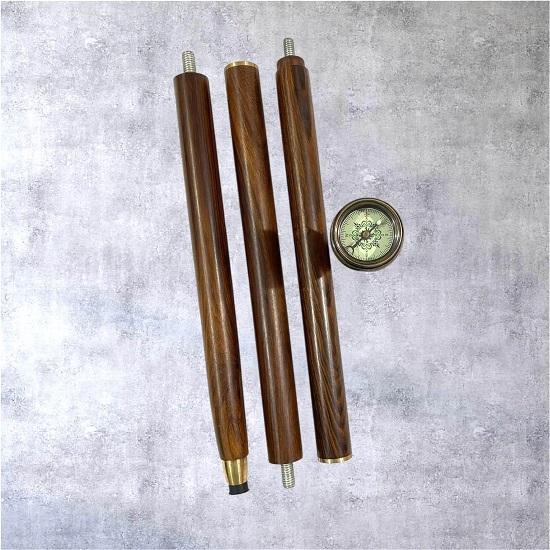 Wooden Walking Stick with Compass Handle Decorative Cane with Brass Compass Grip, Nautical Explorer Gift for Men Collectors