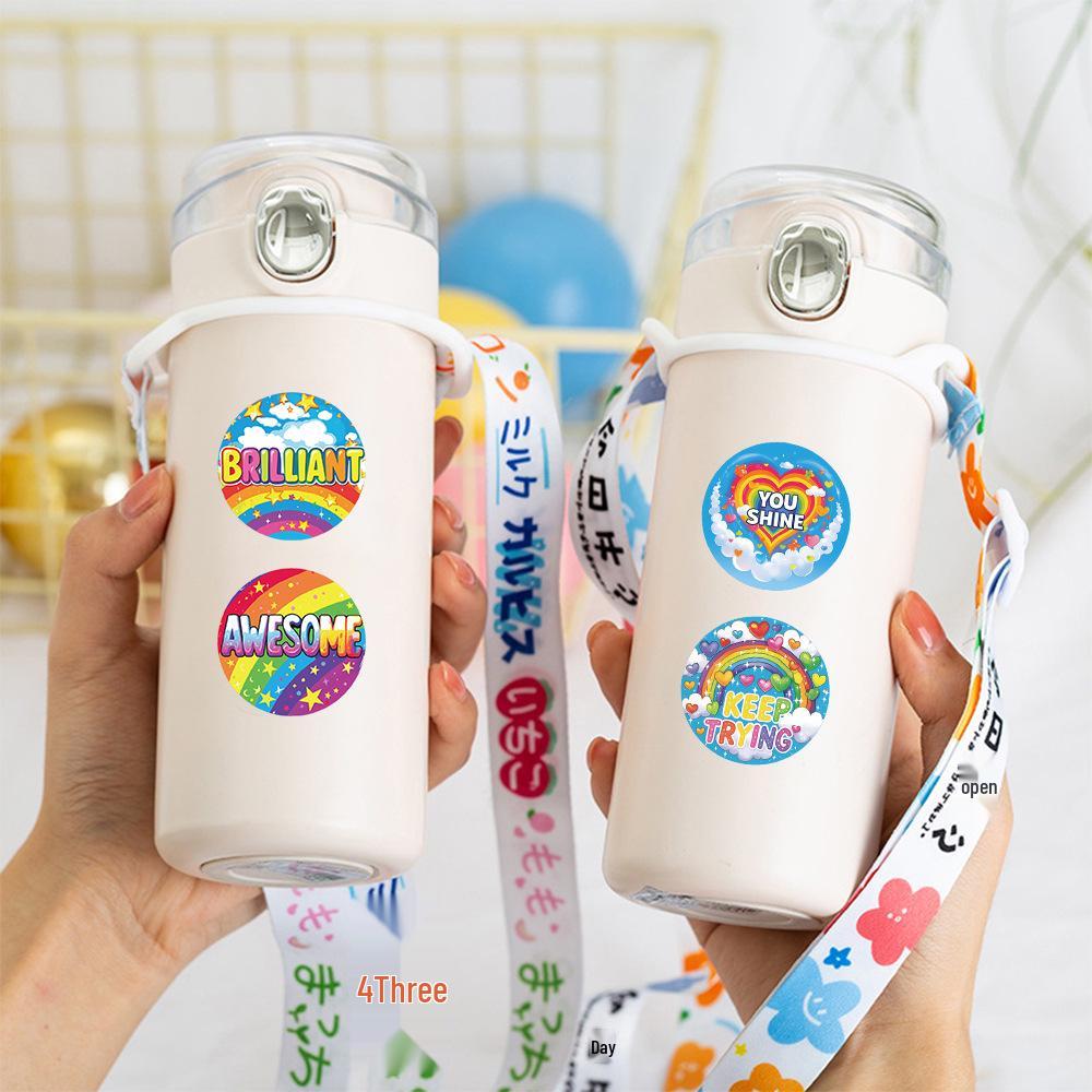 500 Rainbow English Reward Stickers Roll - DIY Journaling, Kids' Stationery, Decorative Sealing Stickers