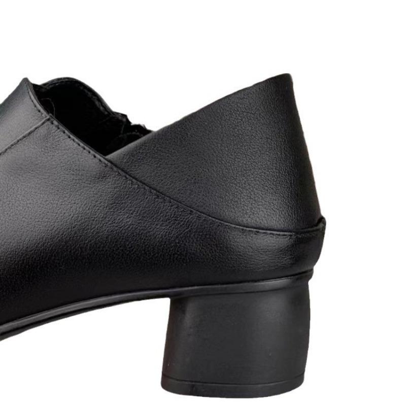 Deep-cut Women's Shoes Chunky Single Shoes New Mid-heel Shoes for Moms