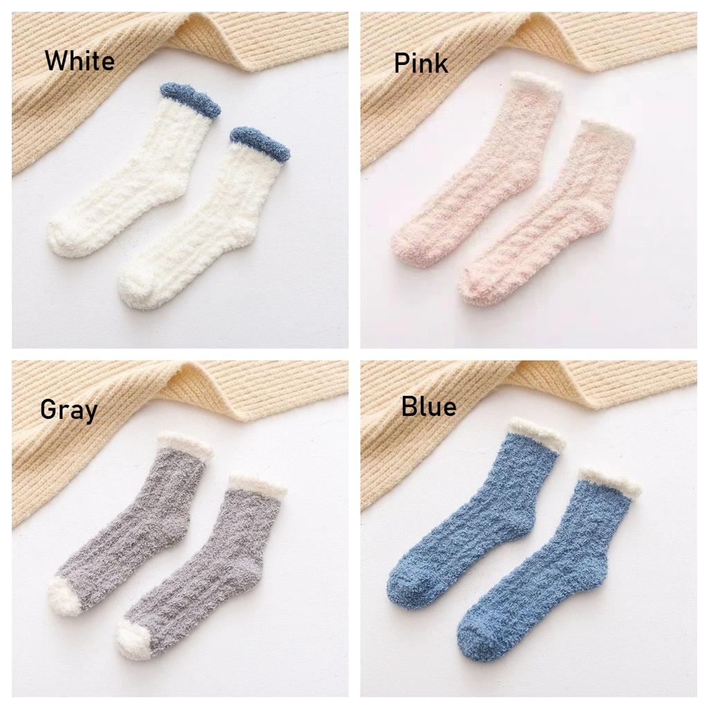 4 Pairs Autumn Winter Coral Velvet Socks Soft Cozy Fluffy Slipper Socks for Women Girls Middle Tube Thickened Socks for Sleep Home Floor