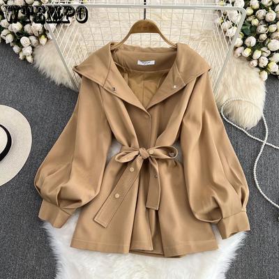 Hooded Trench Coat Women's Autumn and Winter Short Casual Design Feel Waist Jacket Women's Wear