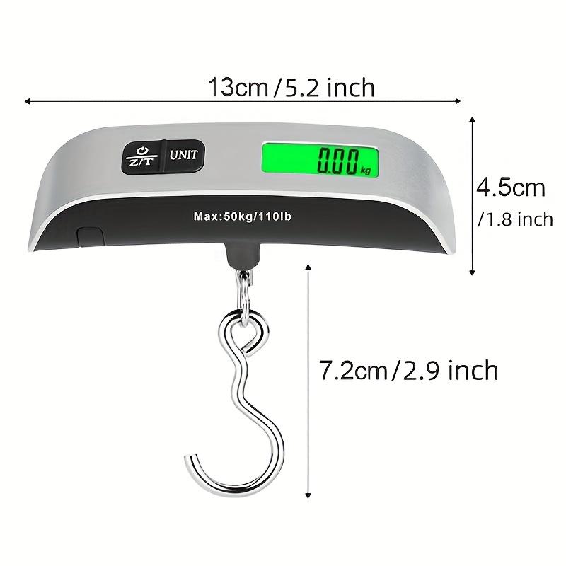Compact 110lb/50kg Digital Luggage Scale with Backlit Display, Handheld Electronic Scale, Displays Room Temperature, Batteries Included.