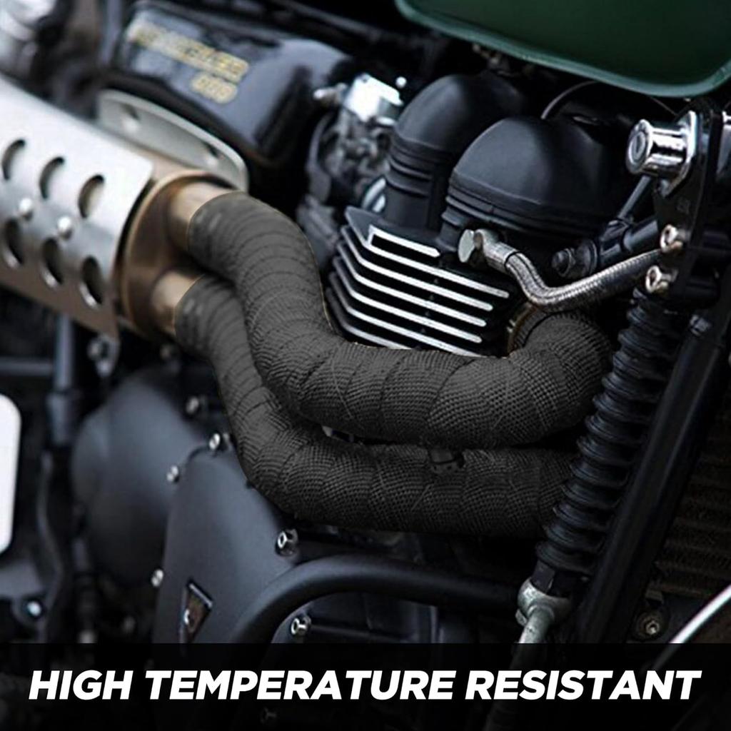 Exhaust Heat Wrap,2”X 16 Ft, Motorcycle Fiberglass Heat Shield Tape With Stainless Ties, Black