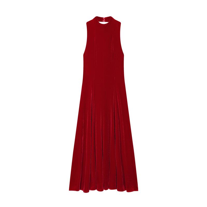 

Summer 2025 Women s Sleeveless Velvet Midi Dress with Waist-Cinching Design Large
