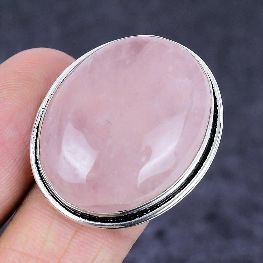 Rose Quartz Gemstone Handmade 925 Sterling Silver Jewelry Ring Size 7 w1D86
