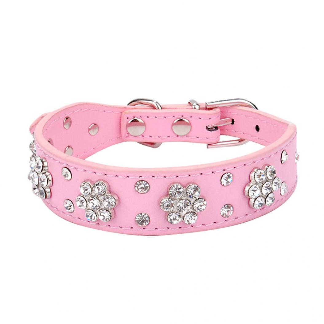 

Регулируемый модный ошейник из искусственной кожи со стразами и цветком на шею для маленьких собак розовый