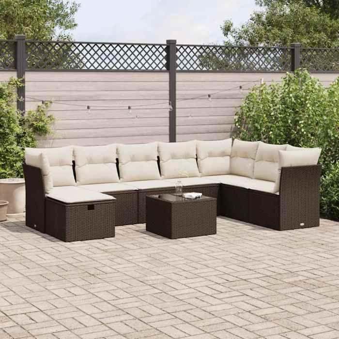 VidaXL Salon de jardin avec coussins 9 pcs marron résine tressée 3325349