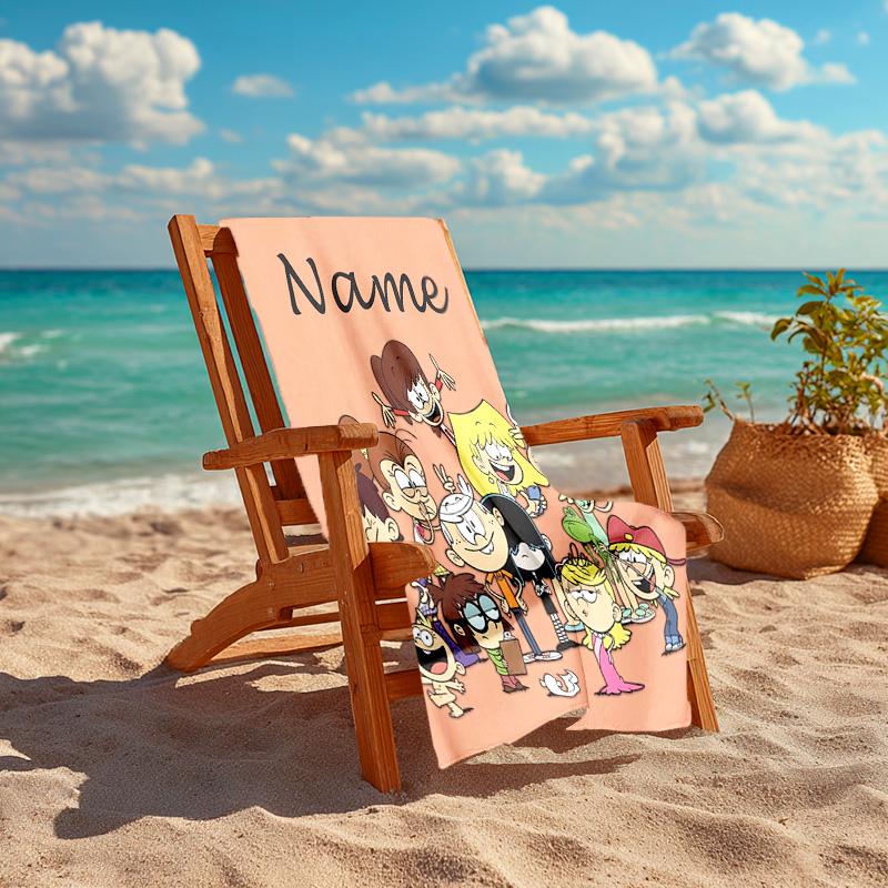 Personalized customized proof beach towel with The Loud House pattern - soft, absorbent,quick-drying,perfect swimming,camping&bathing