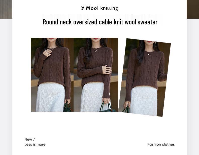 2024 Autumn/Winter Solid Color Round Neck Textured Sweater