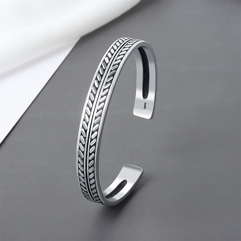 PANJBJ 925 Sterling Silver Feather Adjustable Couple Bangle Gothic Punk Design Women Jewelry Gift Lucky Bracelet Dropshipping