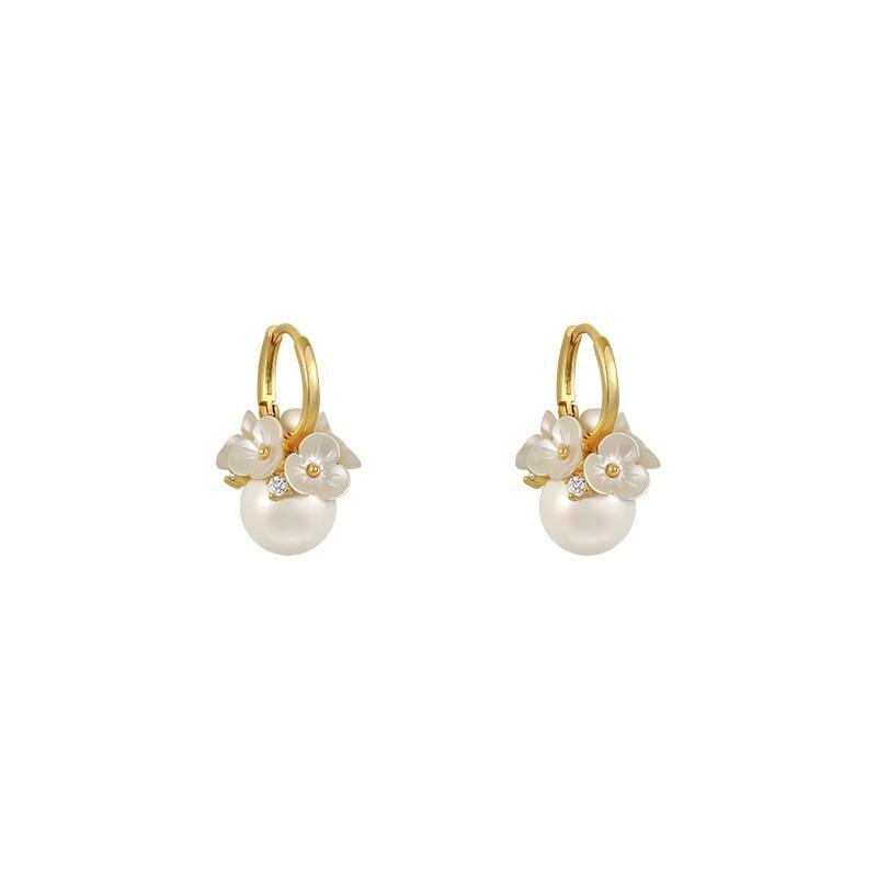 2025 Spring Flower Pearl Stud Earrings - Women's Fresh Sweet Light Luxury Ear Cuff