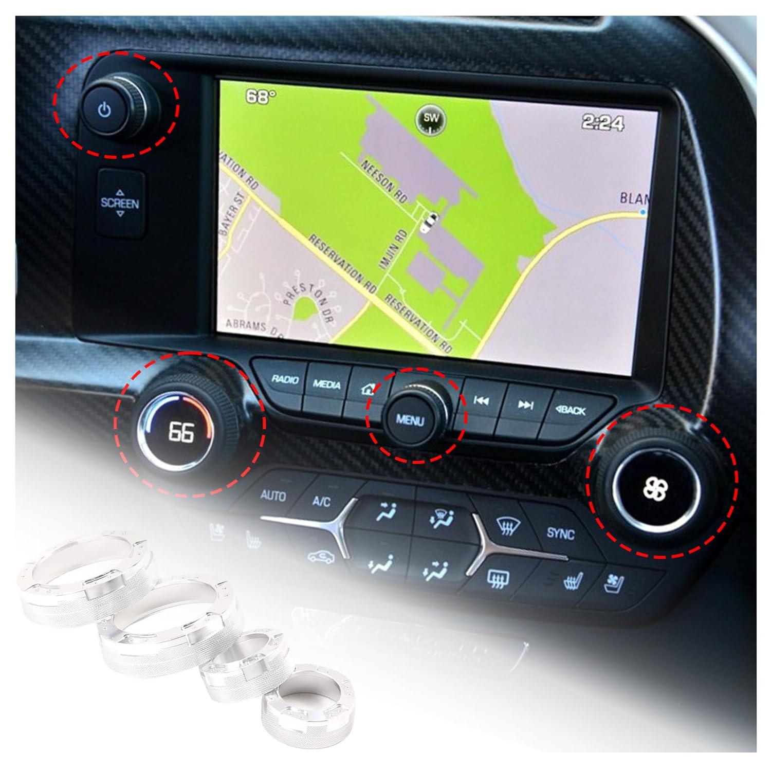 Car Air Conditioner Volume Knob Cover,Compatible with Corvette C7 2014-2019,Aluminum Alloy Climate Control Knob Ring Air Conditioner Switch Volume серебро белый