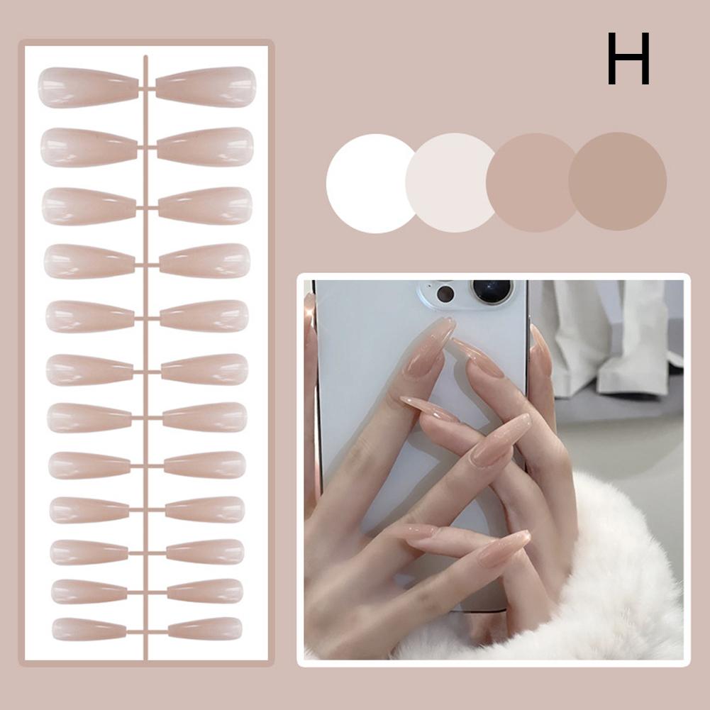 

24Pcs/Set Long Coffin Fake Nails Bright Solid Color Press On Acrylic Nail Art Fake Nails Finished Wearing Manicure False Nails