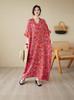 Cotton and linen printed round neck loose large size long sleeve fat MM plus fat plus size fake literary retro dress