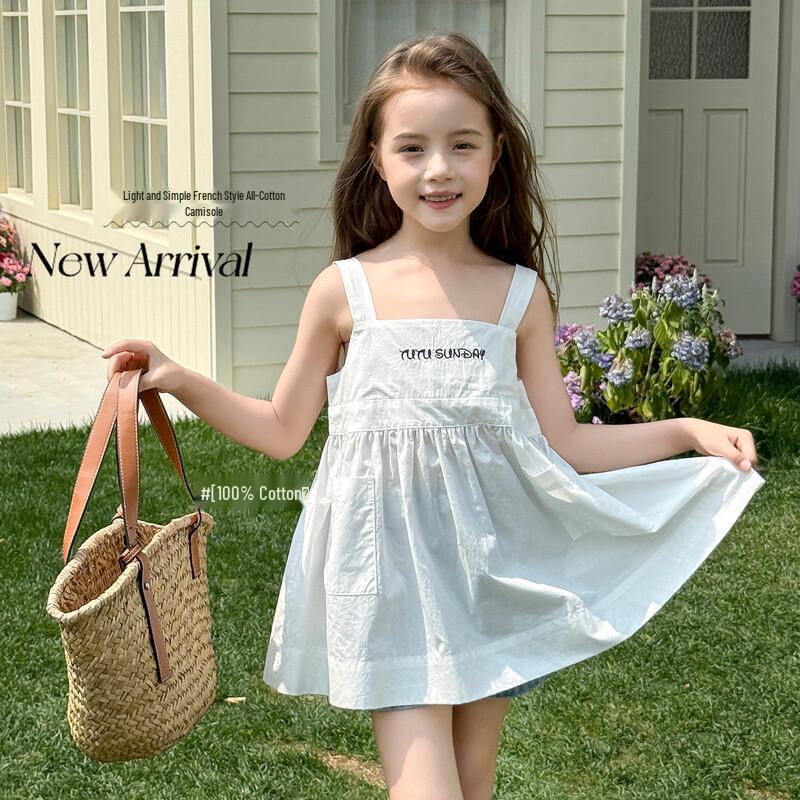 Girl s French Style Pure Cotton Sleeveless Square Collar Top 140