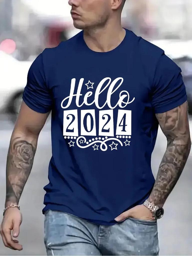 Hallo 2024 Herren Marken T-Shirts Lustig Frohes Neues Jahr 2024 Grafik Hip Hop Damen Herren T-Shirts Streetwear Ulzzang Harajuku T-Shirt