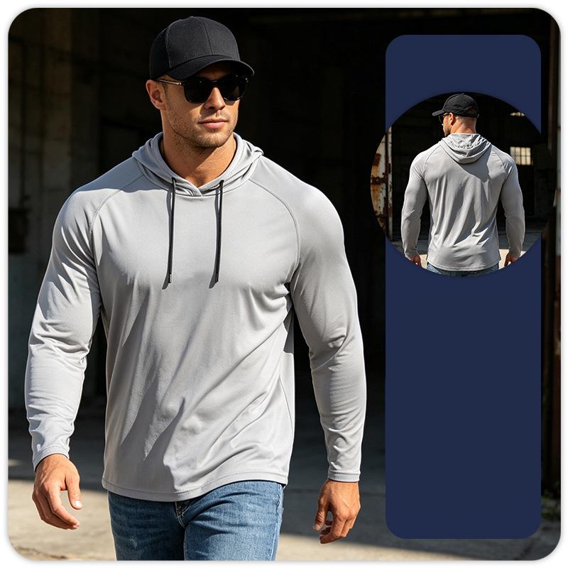 Men's sun protection suit hooded long-sleeved fitness sports outdoor fishing tops quick-drying running basketball training T shirts