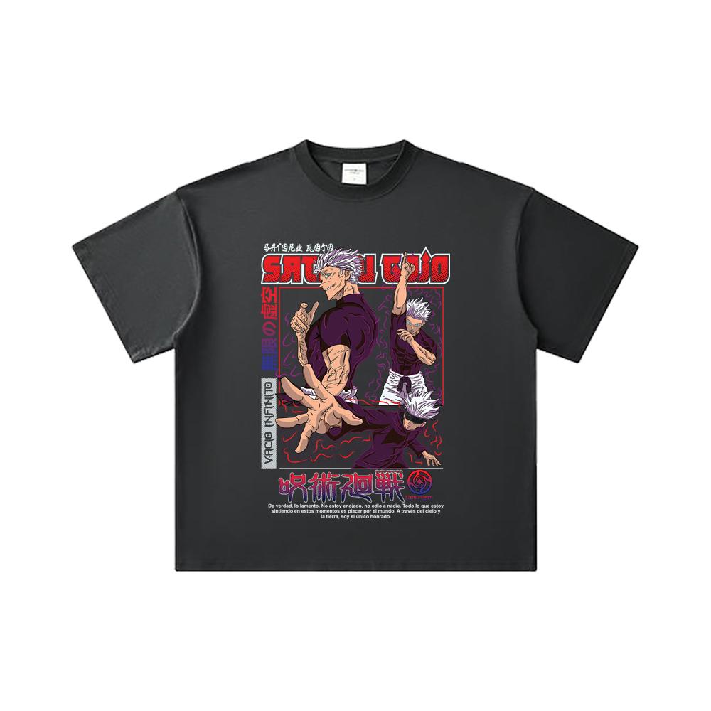260 GSM Double Yarn 32 Count 100% Cotton Jujutsu Kaisen V25 Gojo Print Unisex Heavy Cotton T Shirt