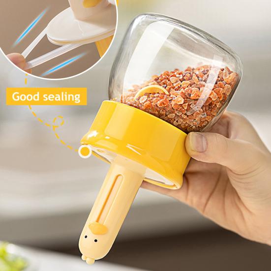Seasoning Jar Glass Spice Dispenser Quantitative Countertop Kitchen Canister Sugar Bowl Condiment Bottle with Telescopic Spoon