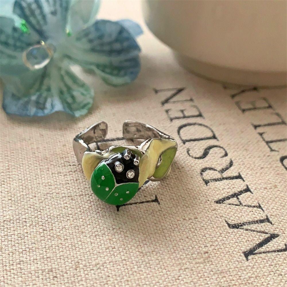 Jewelry Accessories Insect Drip Oil Ring Geometric Enamel Flower Ring Retro Painting Ring  Friend