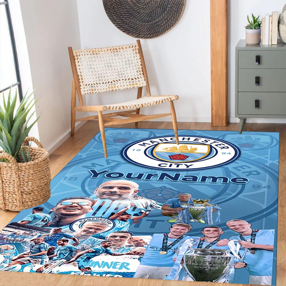 Manchester City Customize Text Area Rug Design for Game Room Dormitory Dining Room Kitchen Antislip Carpet Office home decor Gift for Festivals