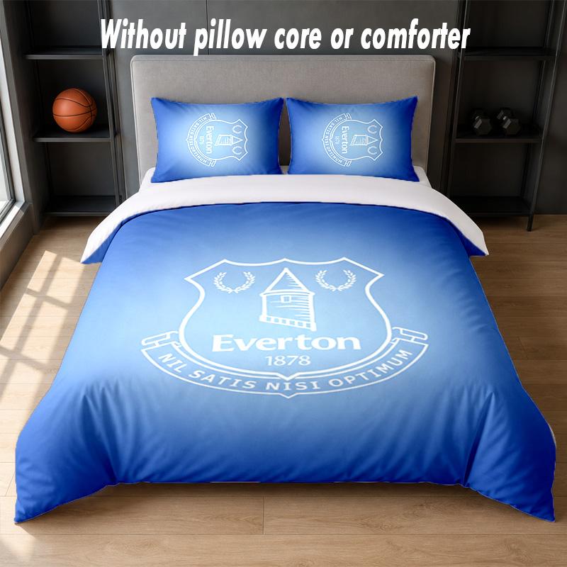 Everton Fußball Design Bett Bettwäsche Set 1 Bettbezug + 2 Kissenbezüge Weich Atmungsaktiv Haushalt Bettwäsche