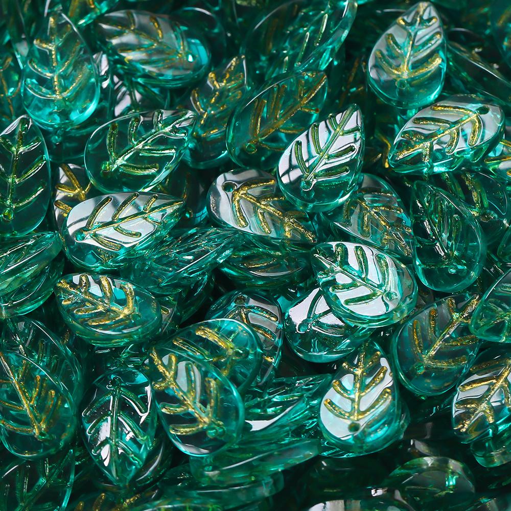10 30pcs/lot Gradient Leaf Shaped Glass Pendant Beads Transparent Spacer Beads For DIY Bracelet Necklace Making Accessories