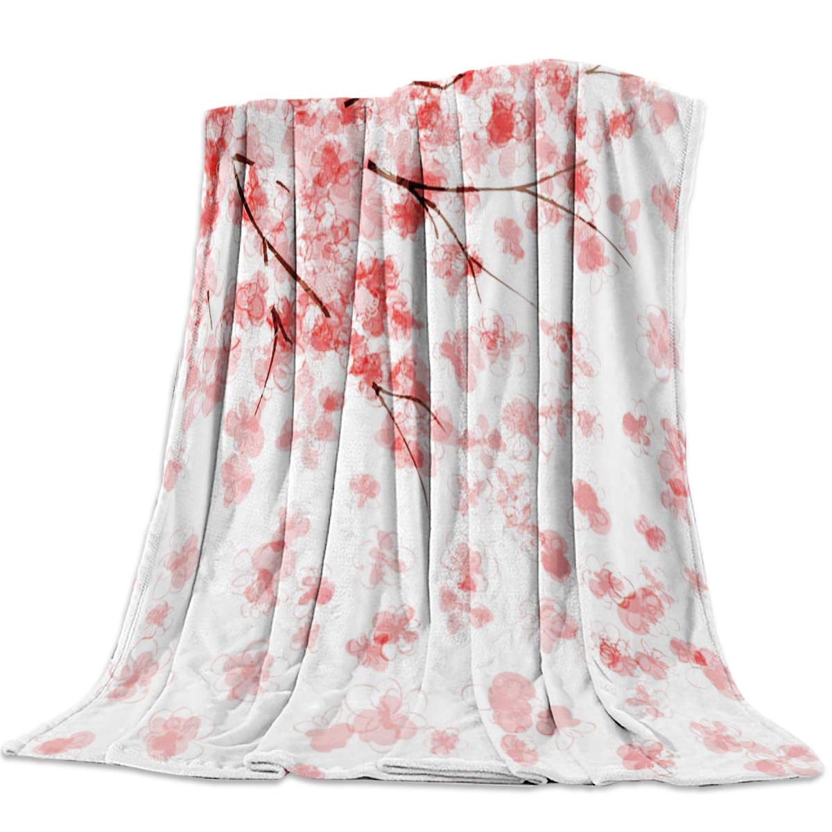 

Cherry Blossom Blanket Soft Cozy Lightweight Flannel Throw Blanket for Couch Bed and Travel Fluffy Fuzzy Blanket for Women Teen 75x90cm
