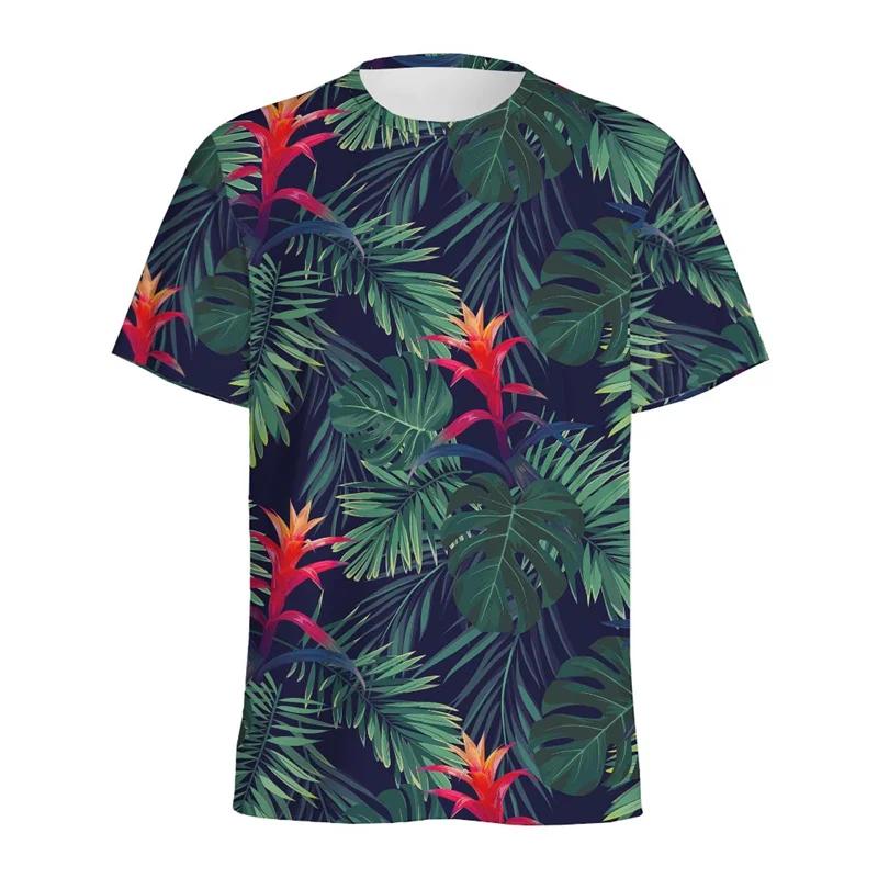 

Tropical Palm Tree Hawaiian Pattern T-shirt Men Plants Leaf 3D Printed T Shirt Summer Short Sleeves Streetwear Round Neck Tees 6XL