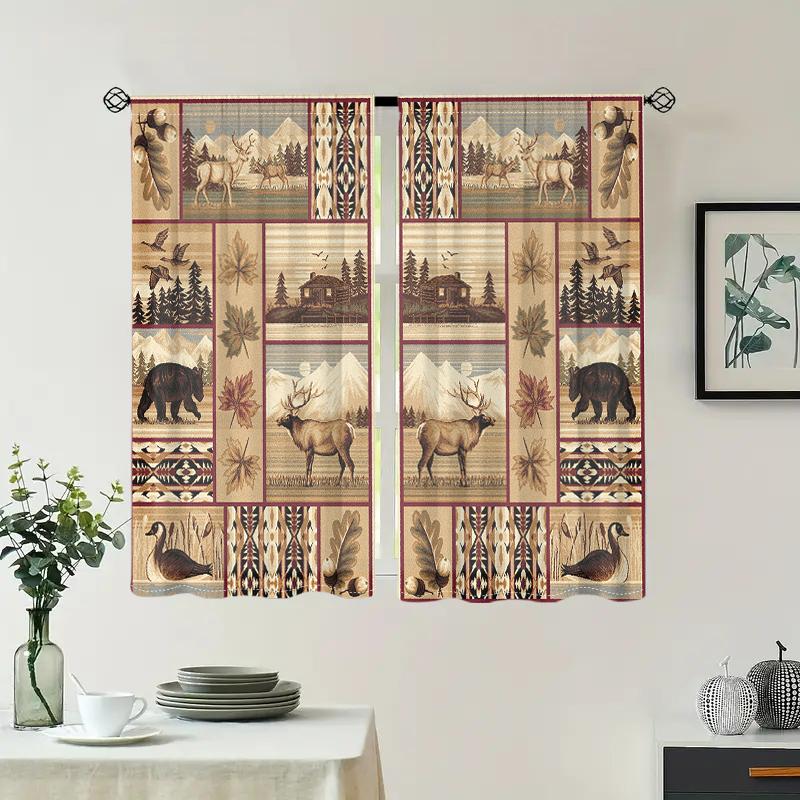 2 Pieces, Rural Cottage Animal Elk Farmhouse Curtains - Semi Transparent - Suitable for Living Room, Bedroom, Kitchen, Home Deco