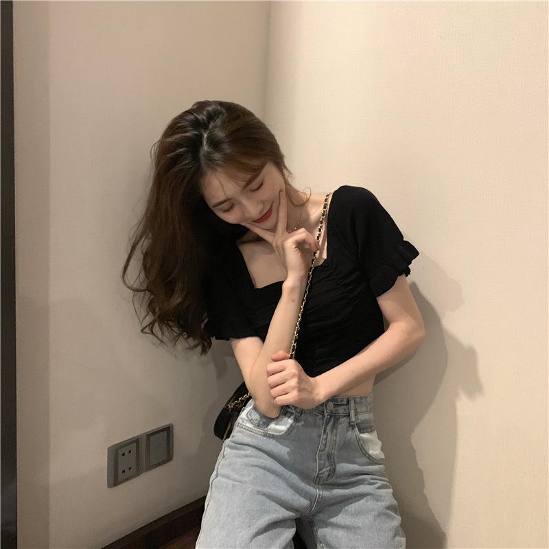 2025 Elegant French Puff Sleeve Square Neck Top - Subtly Stylish, Lightly Mature Summer Shirt for Women