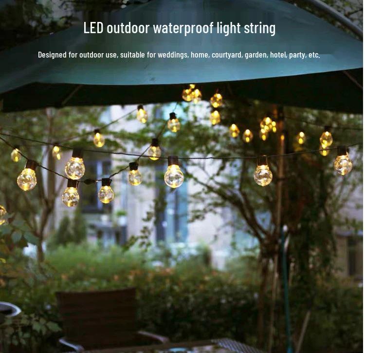 Vintage LED Solar String Lights - G50 Transparent Ball for Outdoor Garden Patio Decor